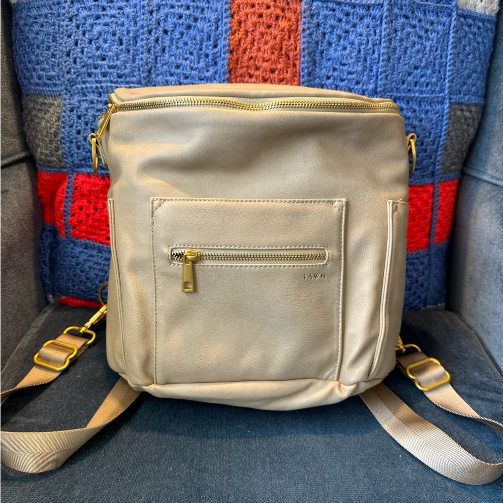 Fawn Design Mini Taupe Backpack with Gold Hardware - Picture 2 of 5